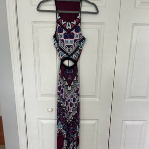 Cut Out High Neck Patterned Dress - M